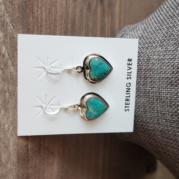NWOT Native American Navajo Kingman Turquoise & Sterling Earrings 💙 - Picture 2 of 9